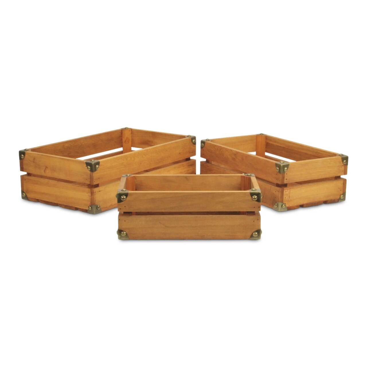 Contemporary Home Living Set of 3 Rustic Studded Wooden Storage Crates 15.75"